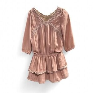 Tan lacey boho tunic top runs like small (s1) 18" flat ptp